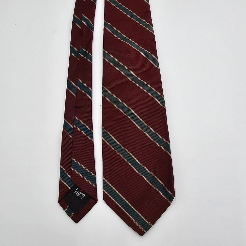 Robert Talbott for Bachrachs Handmade‎ Silk Tie Burgundy Green Striped Vintage